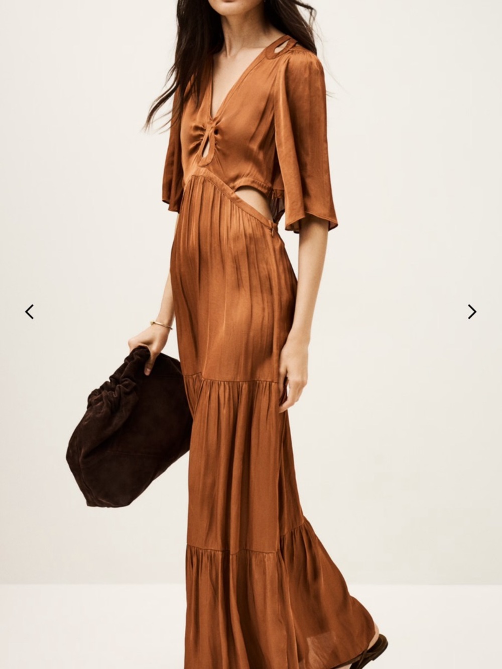 ba&sh Copper-Brown Maxi Dress with Cutout Details